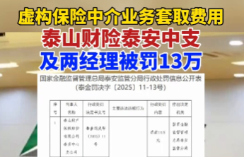 果然视频｜虚构保险中介业务套取费用，泰山财险泰安中支及两经理被罚13万