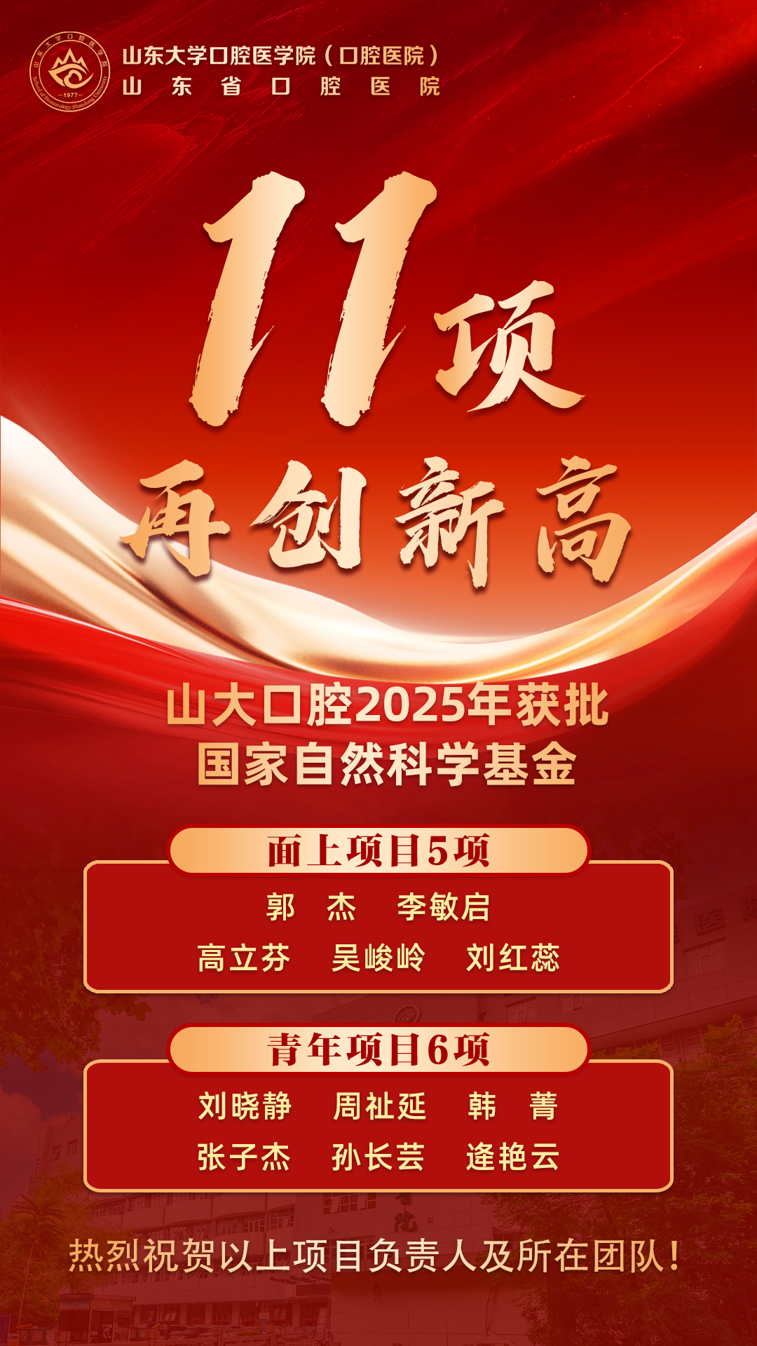 11项！山大口腔2025年国家自然科学基金再创新高