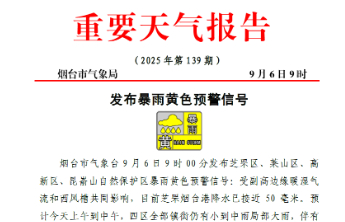 芝罘烟台港站点降水已接近50毫米！烟台发布暴雨黄色预警