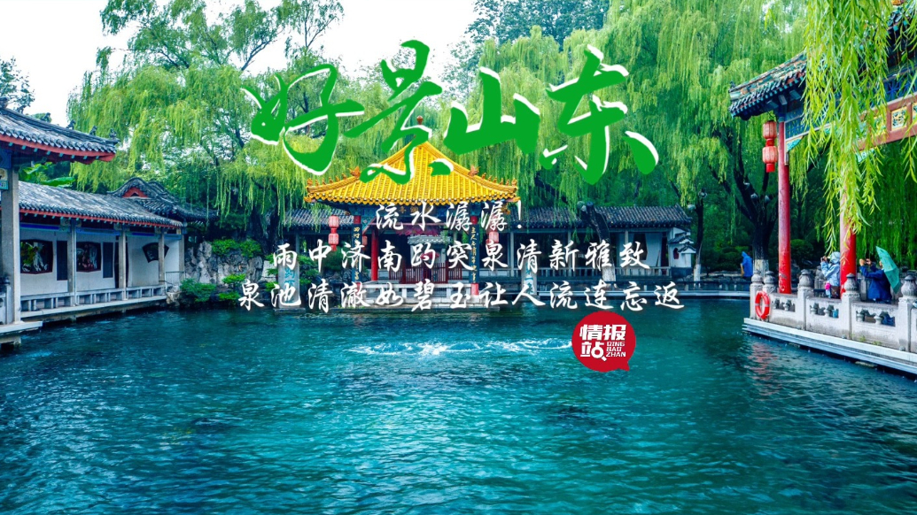 果然视频·好景山东|雨中济南趵突泉清新雅致，流水潺潺醉游人