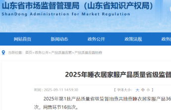 2025年睡衣居家服产品质量省级监督抽查结果，涉及儿童家居服