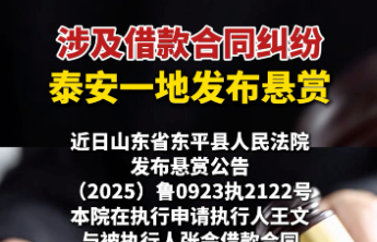 涉及借款合同纠纷，泰安一地发布悬赏