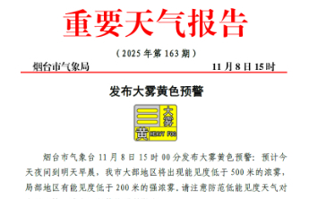 大雾黄色预警！烟台局部地区将迎能见度低于200米的强浓雾