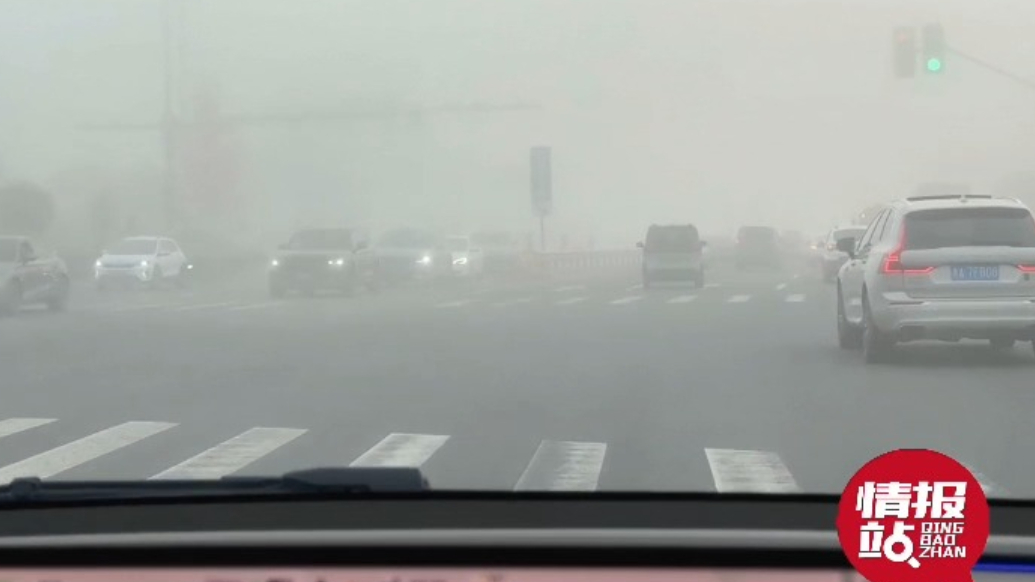天气情报站|灰蒙蒙！济南周末清晨雾气缭绕，路上信号灯略显朦胧