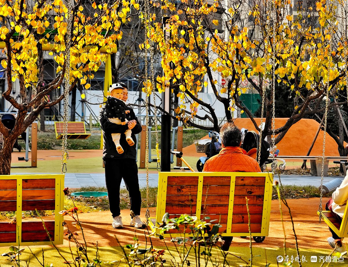 冬日阳光下遛娃