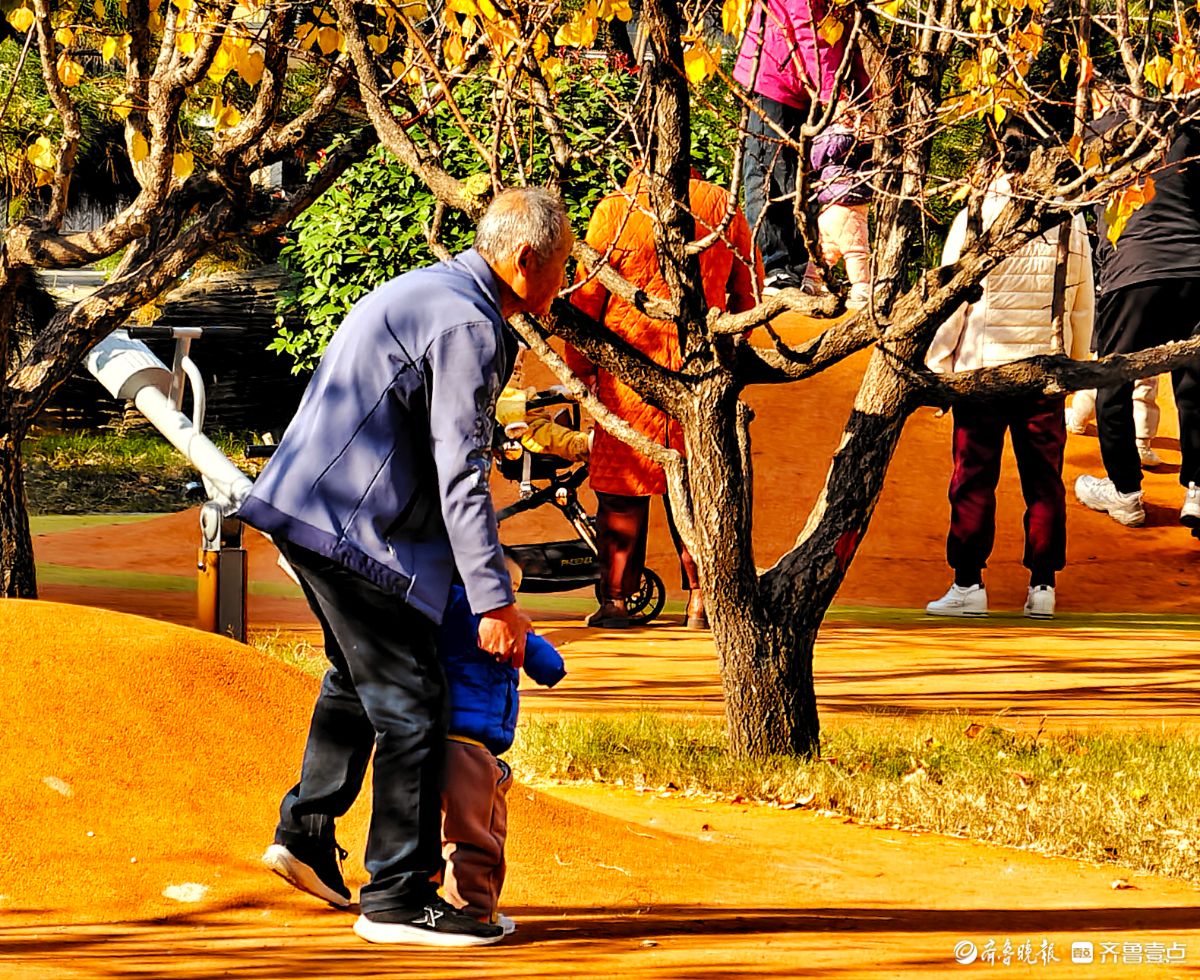 冬日阳光下遛娃