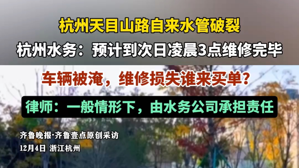 果然视频｜供水管漏水致杭州街头车辆被淹，维修损失谁来买单？