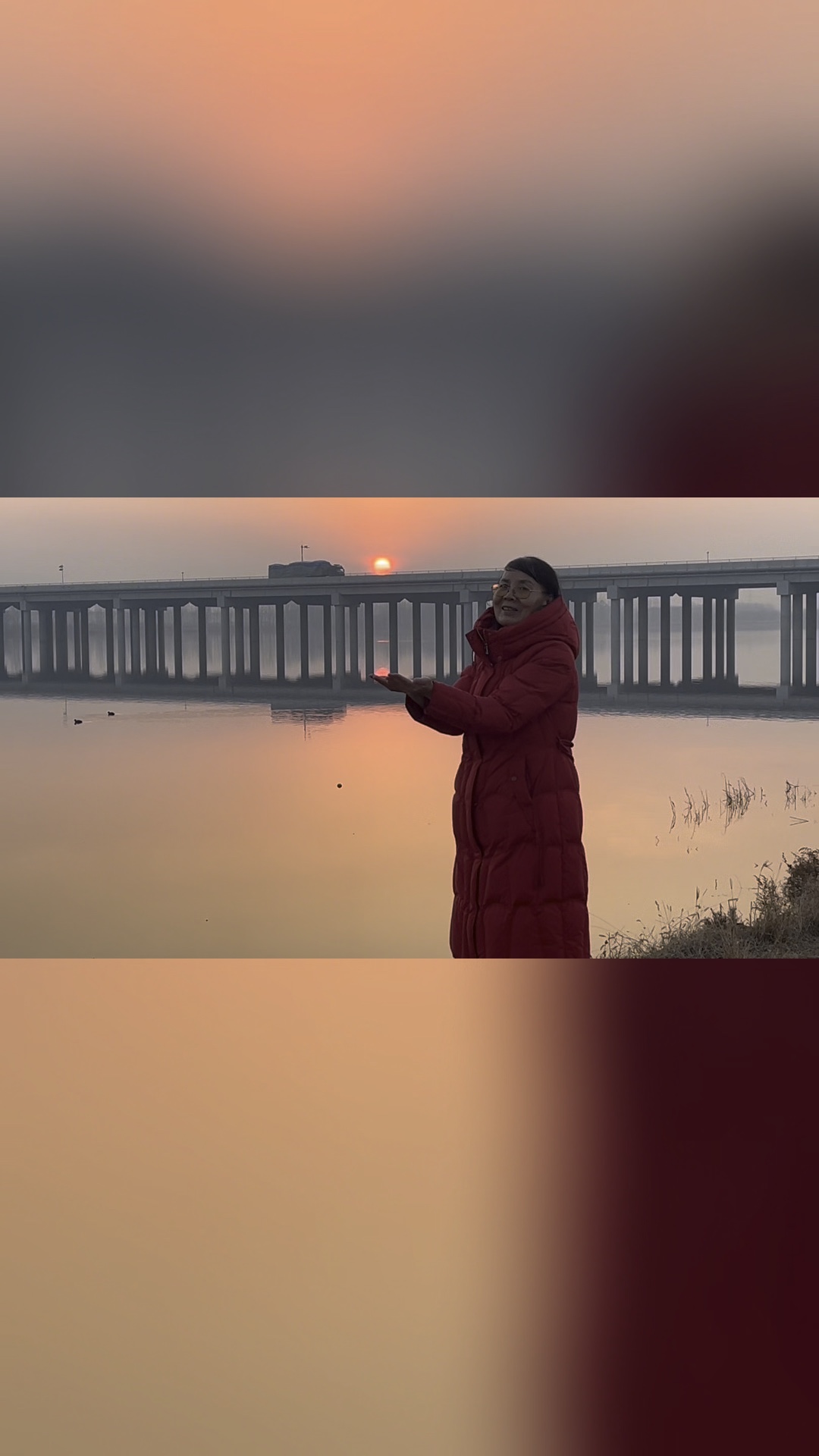 初冬汶河与两个夕阳温暖相遇.视频秋枫