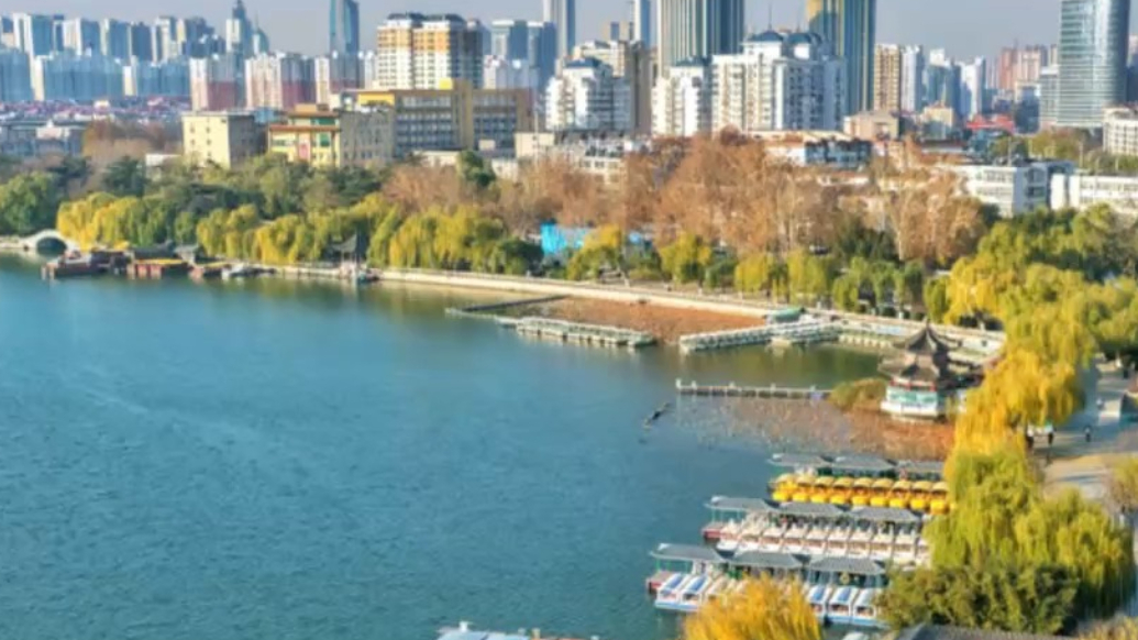 天气情报站|大雪节气的大明湖，岸柳鎏金映碧水美如画卷！