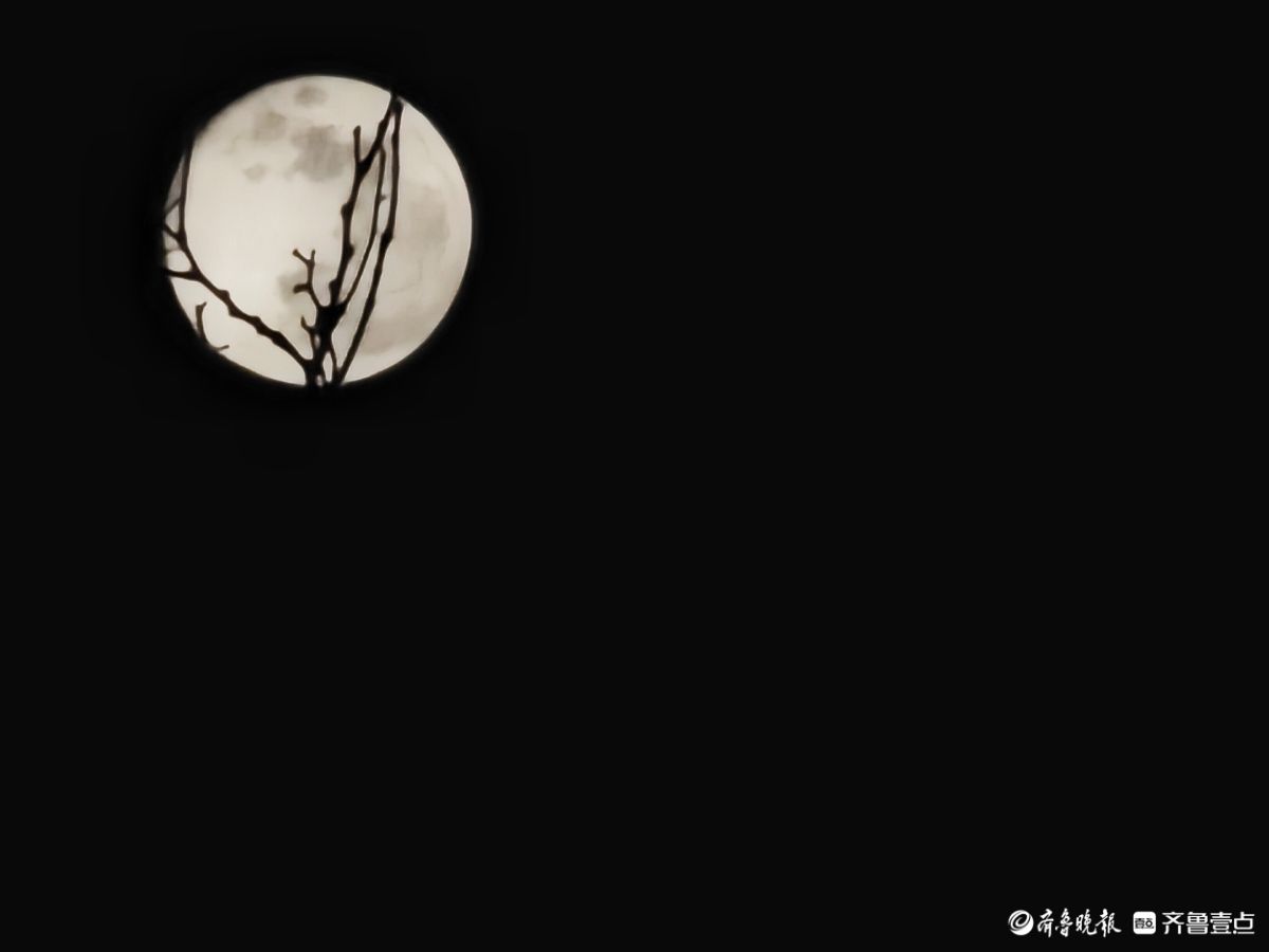 夜晚，又大又圆月亮添美景