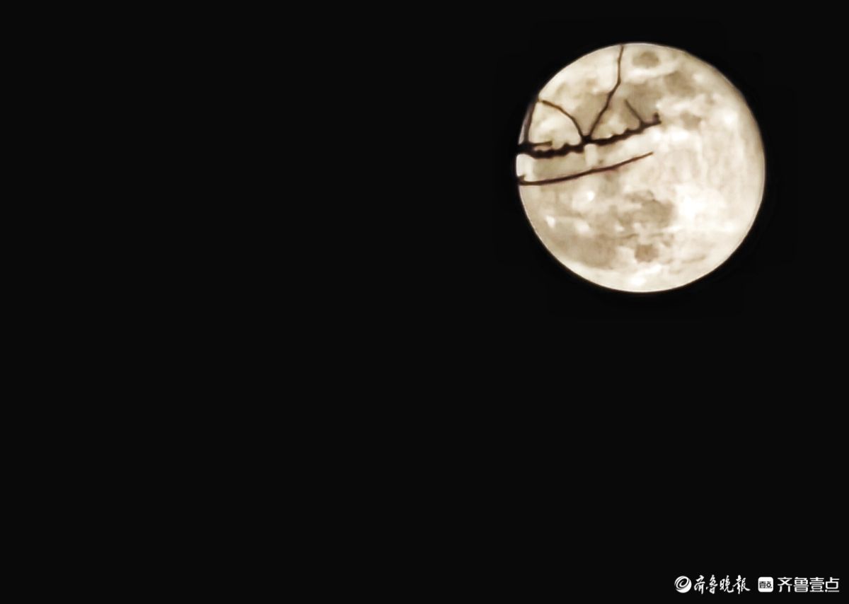 夜晚，又大又圆月亮添美景