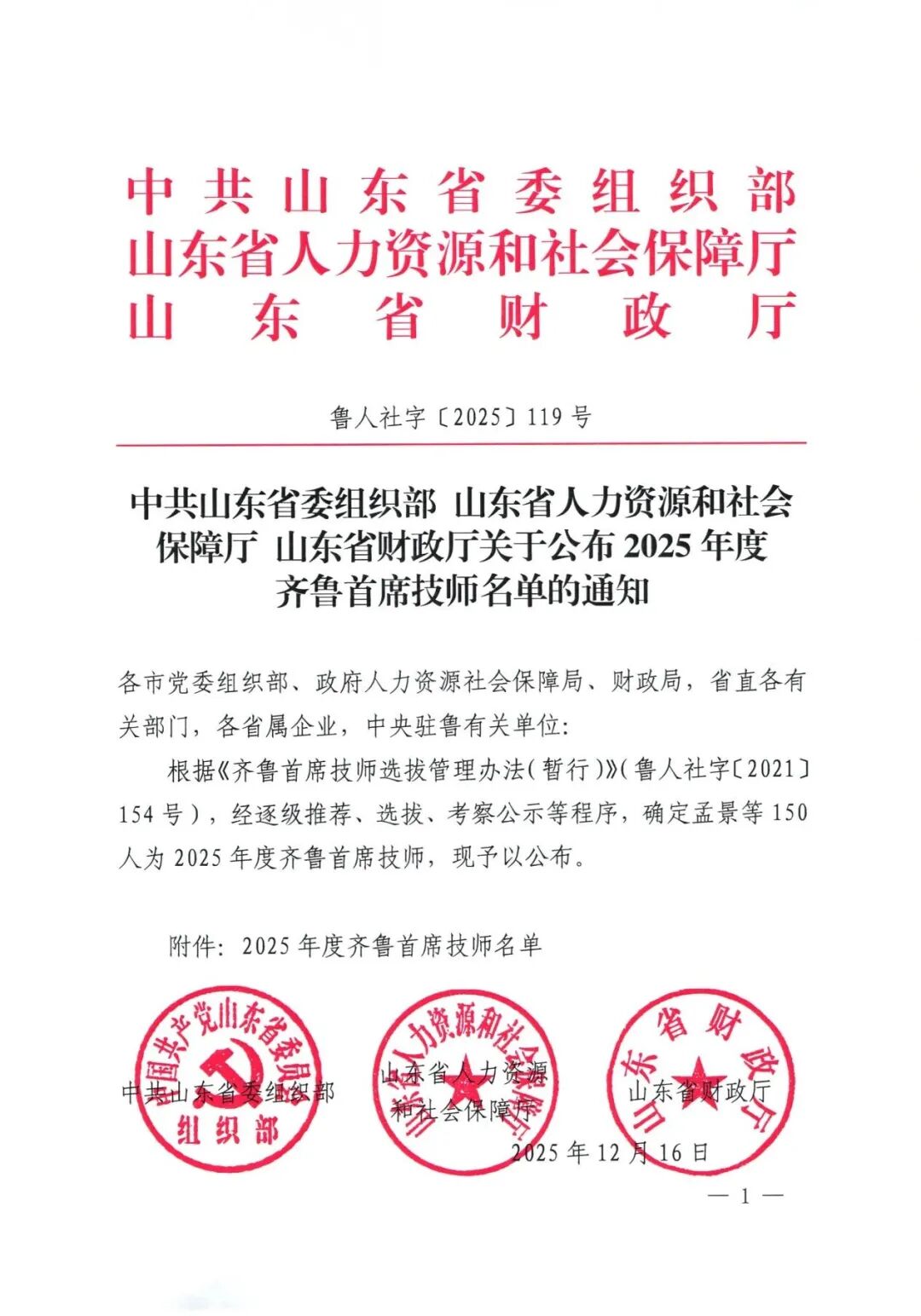 齐鲁首席技师！枣庄+6