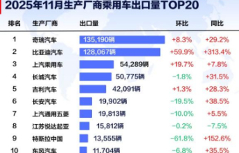 11月比亚迪乘用车出口同比激增313.4%，全球多市场夺冠