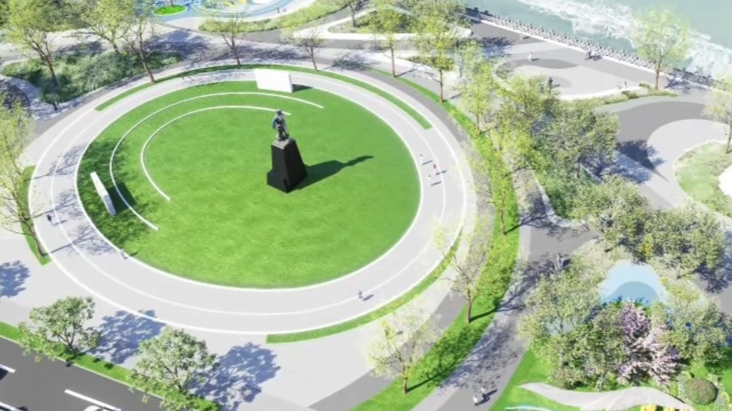 果然视频 | 环海路东端滨海绿地！烟台海港工人雕塑新址定了