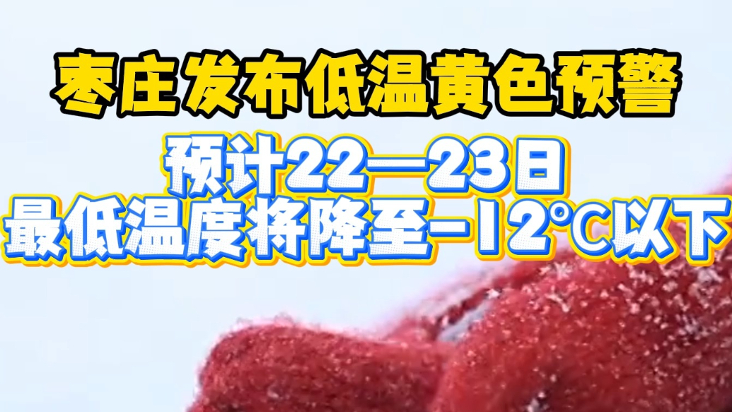枣庄发布低温黄色预警，22—23日最低气温将降至-12℃以下