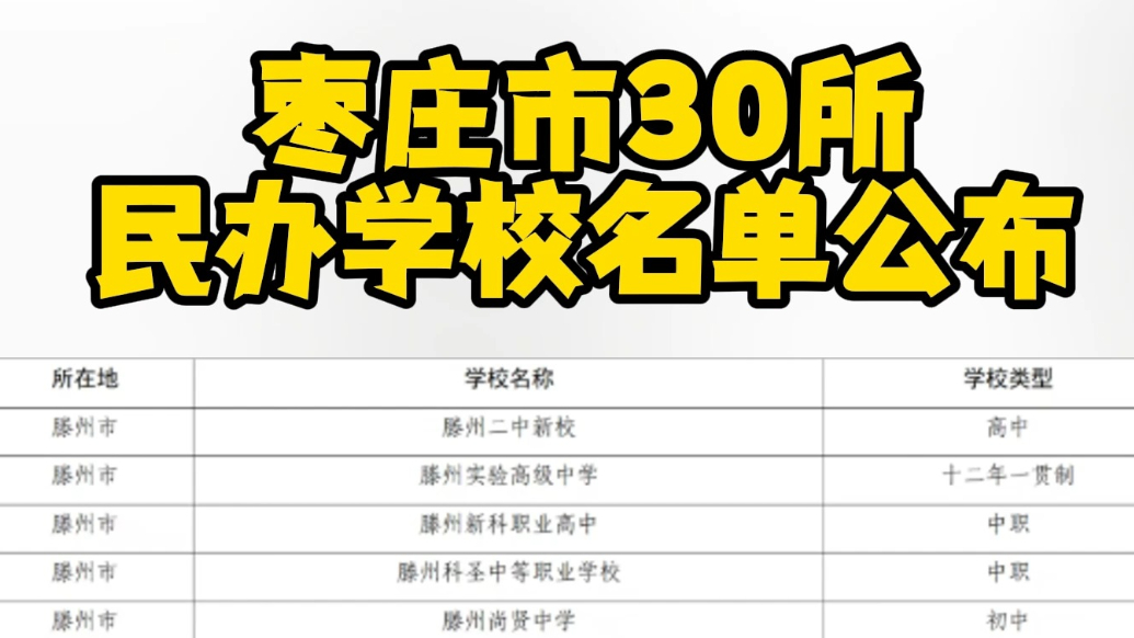 枣庄市30所民办学校名单公布