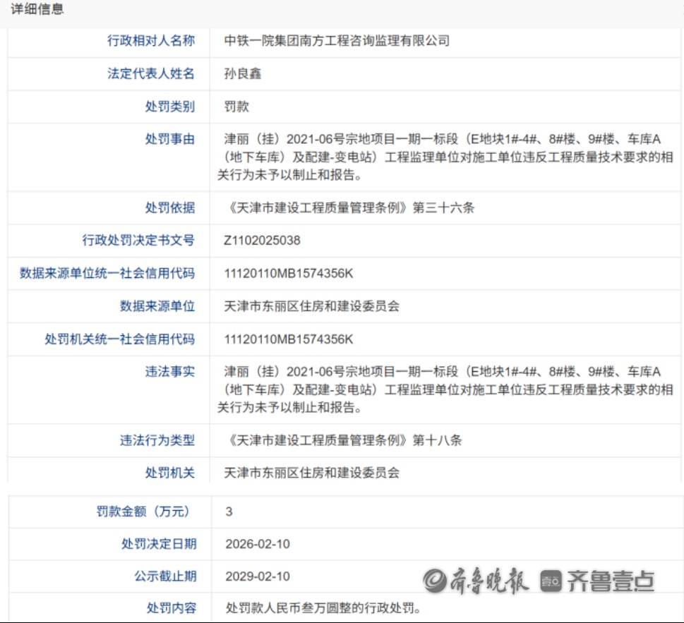 未制止报告施工单位违规行为，中铁一院南方监理公司被罚3万