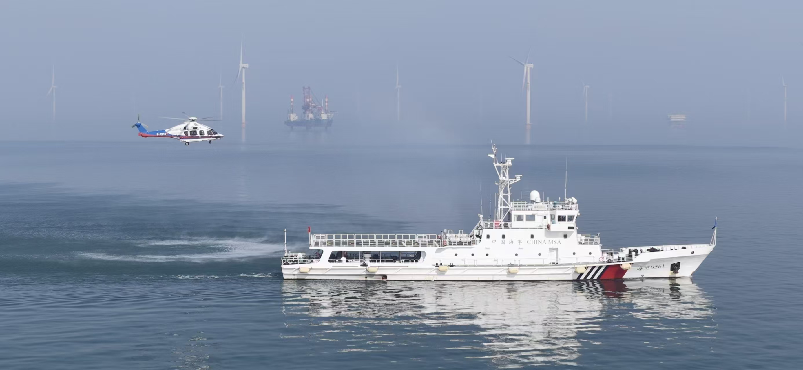 海空联动巡航 东营海事局为新春海上安全加“翼”护航