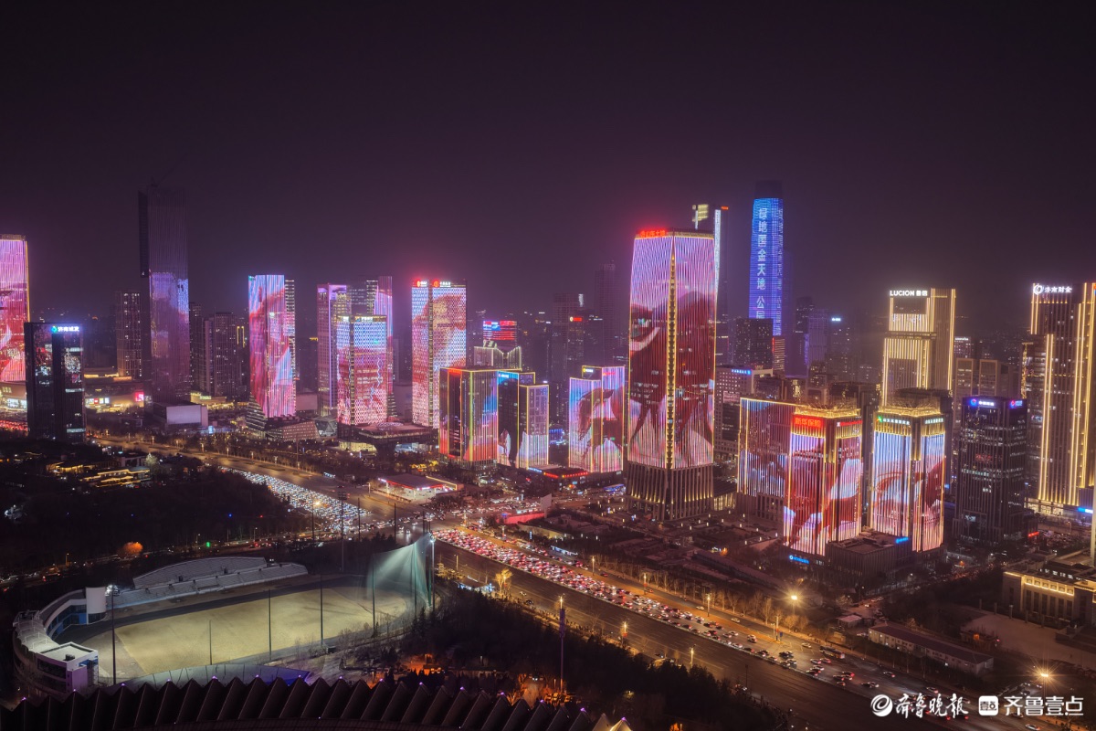 济南奥体中心经十路灯光秀