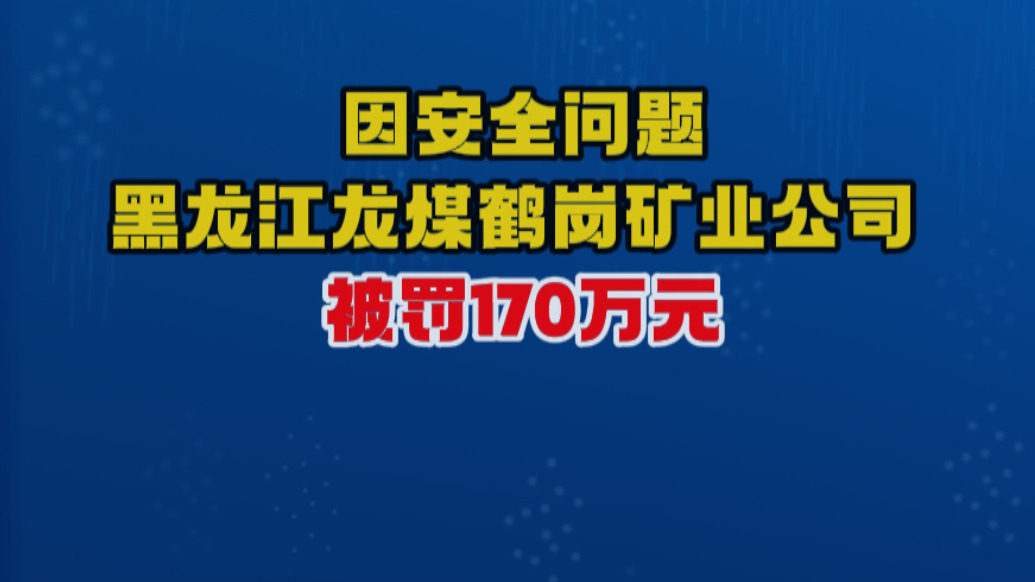 因安全问题，黑龙江龙煤鹤岗矿业公司被罚170万元