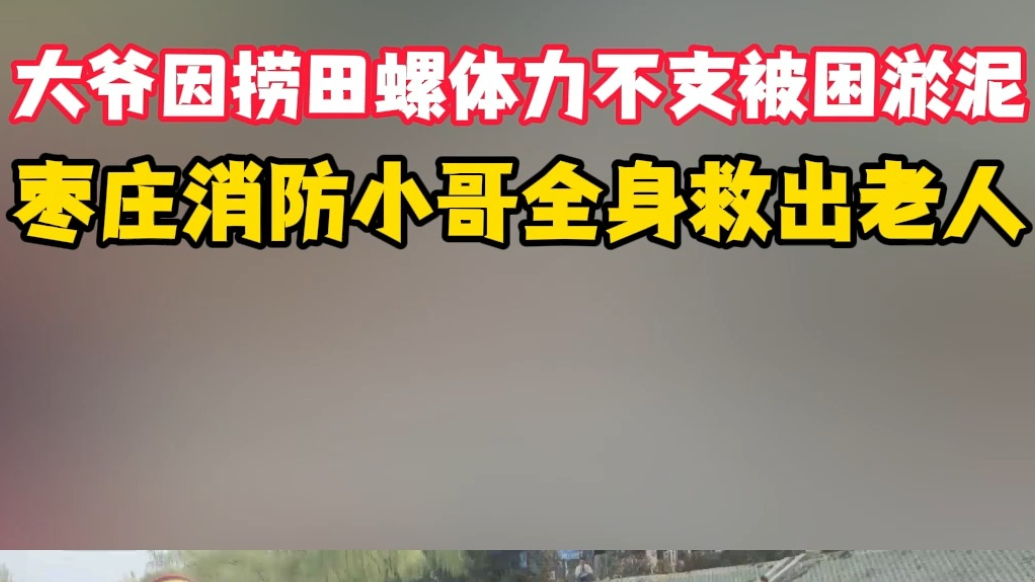 大爷因捞田螺体力不支被困淤泥，枣庄消防小哥全身救出老人