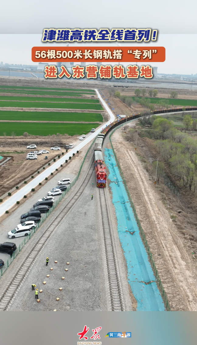 津潍高铁全线首列！56根500米长钢轨搭“专列”进入东营铺轨基地