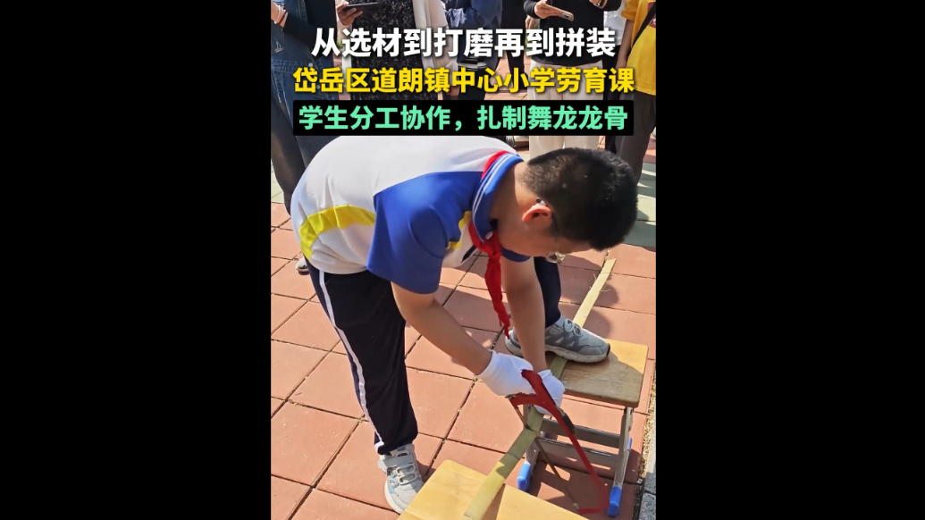 果然视频丨岱岳区道朗镇中心小学劳动教育课，学生扎制舞龙龙骨