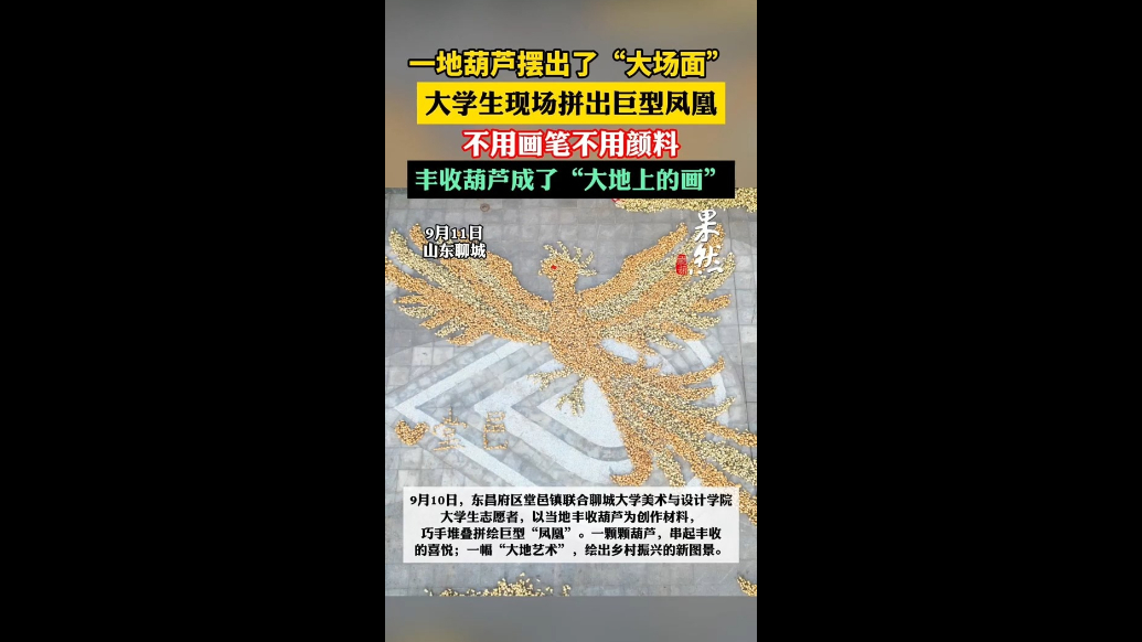 果然视频丨堂邑葫芦摆出了“大场面”，大学生现场拼出巨型凤凰
