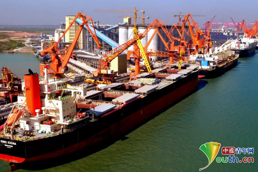 广州港南沙粮食码头装卸场景.全国港口共青团指导和推进委员会供图