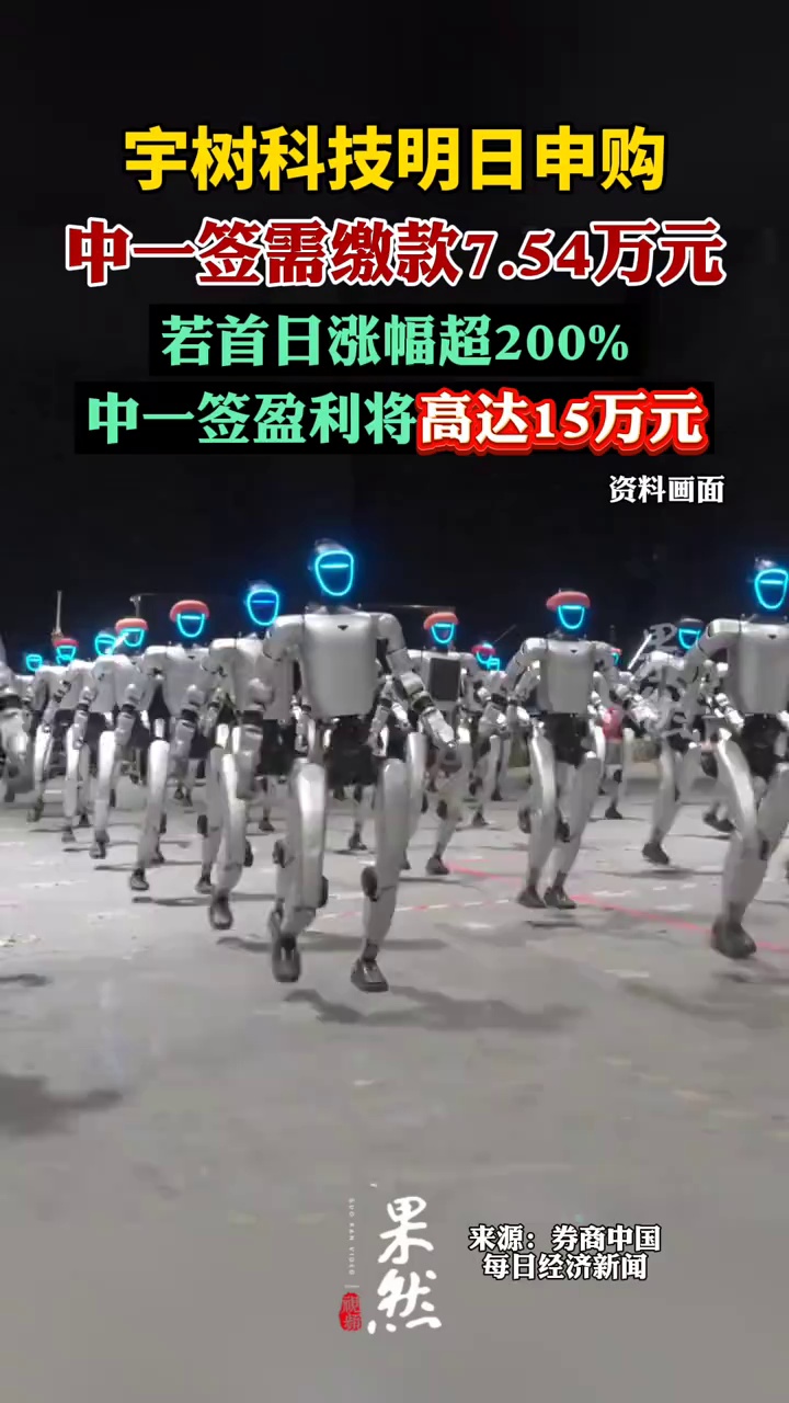 宇树科技中一签有望赚15万