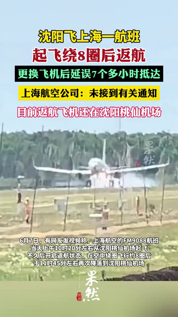 沈阳飞上海一航班起飞绕8圈后返航（极目新闻）