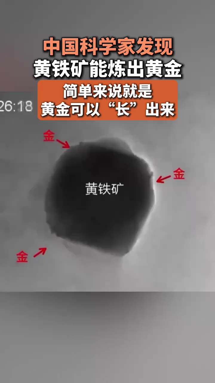 中国科学家发现黄铁矿能炼出黄金，简单来说就是：黄金可以“长”出来