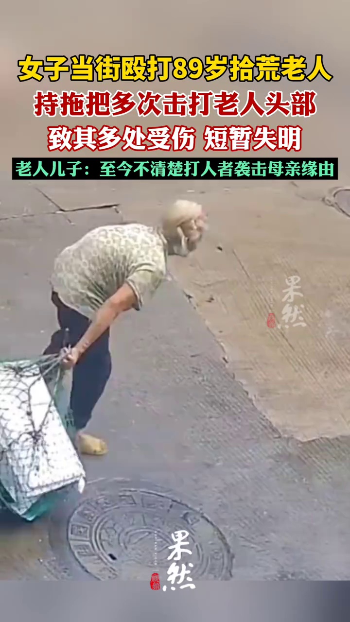 女子当街殴打89岁拾荒老人