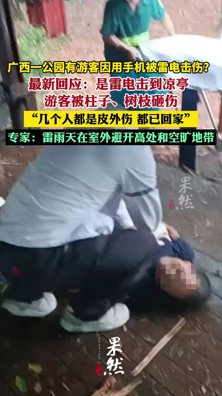广西柳州一公园内多名游客因集中使用手机被雷电击伤？（极目新闻）