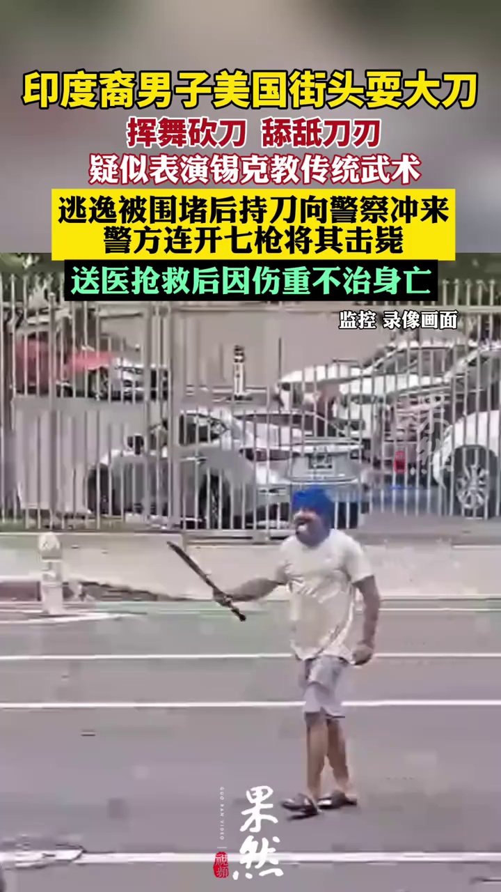 男子美国街头耍大刀被警方连开七枪击毙（看看新闻Knews）