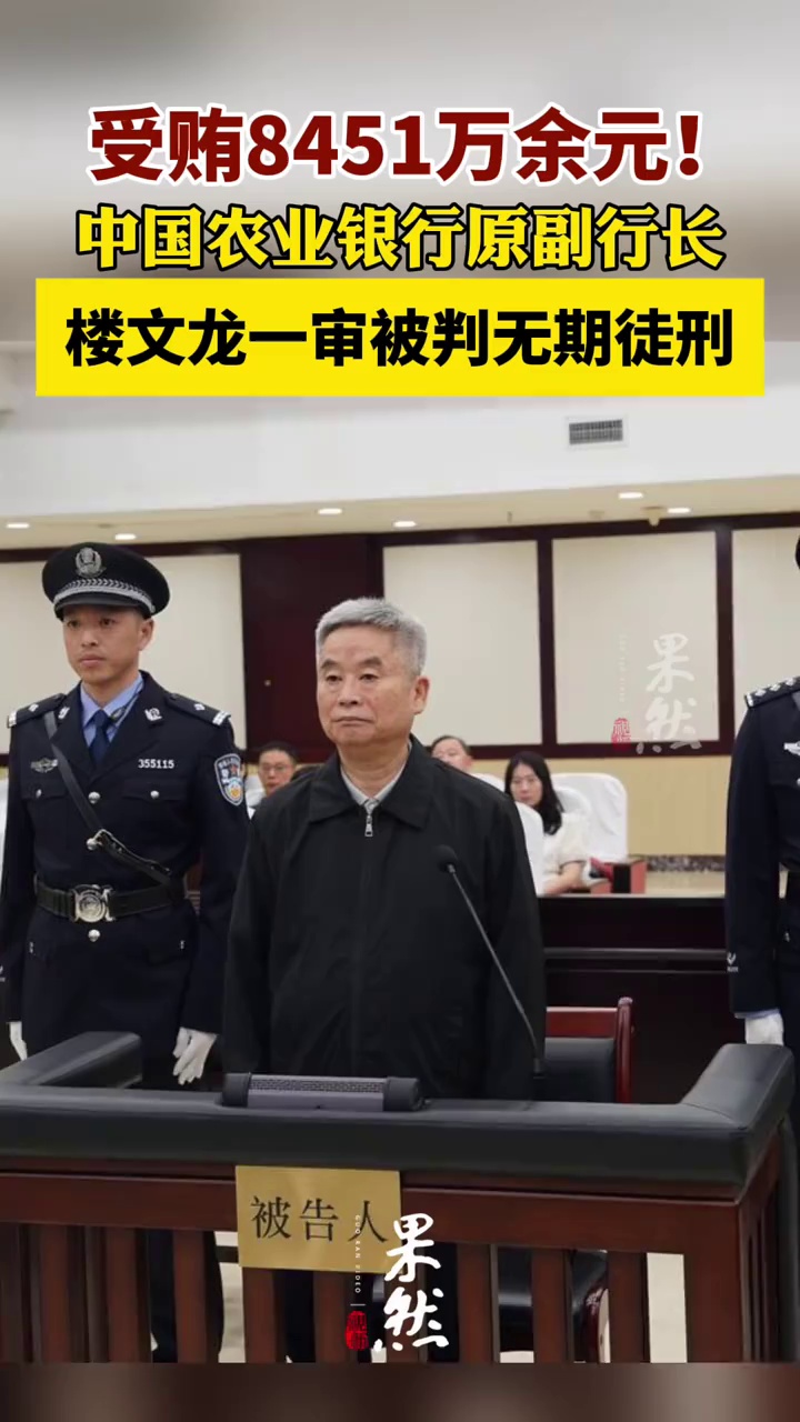 受贿8451万余元，中国农业银行原副行长楼文龙一审被判无期徒刑。（人民日报）