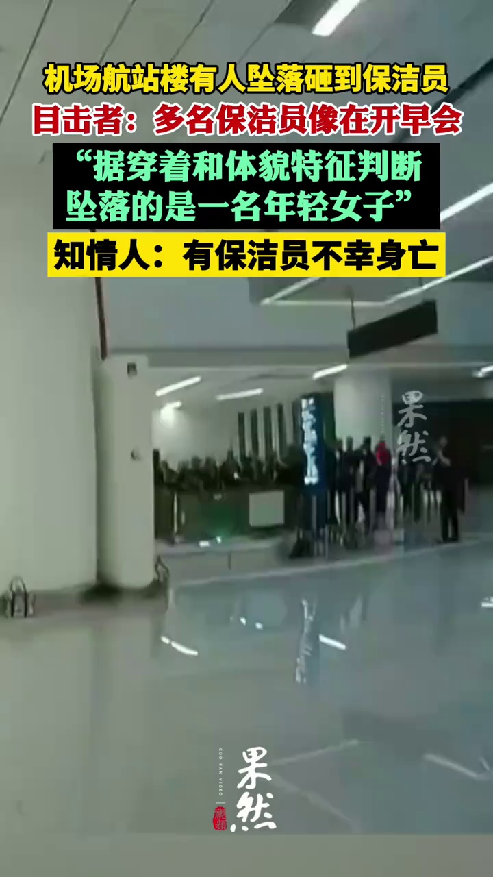 机场航站楼有人坠落砸到保洁员画面曝光 目击者：坠落的疑是一年轻女子  知情人：保洁员身亡（极目新闻）