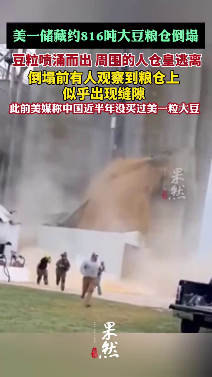 美国一储藏约816吨大豆粮仓轰然倒塌，周围的人仓皇逃离（环球网、央视网）