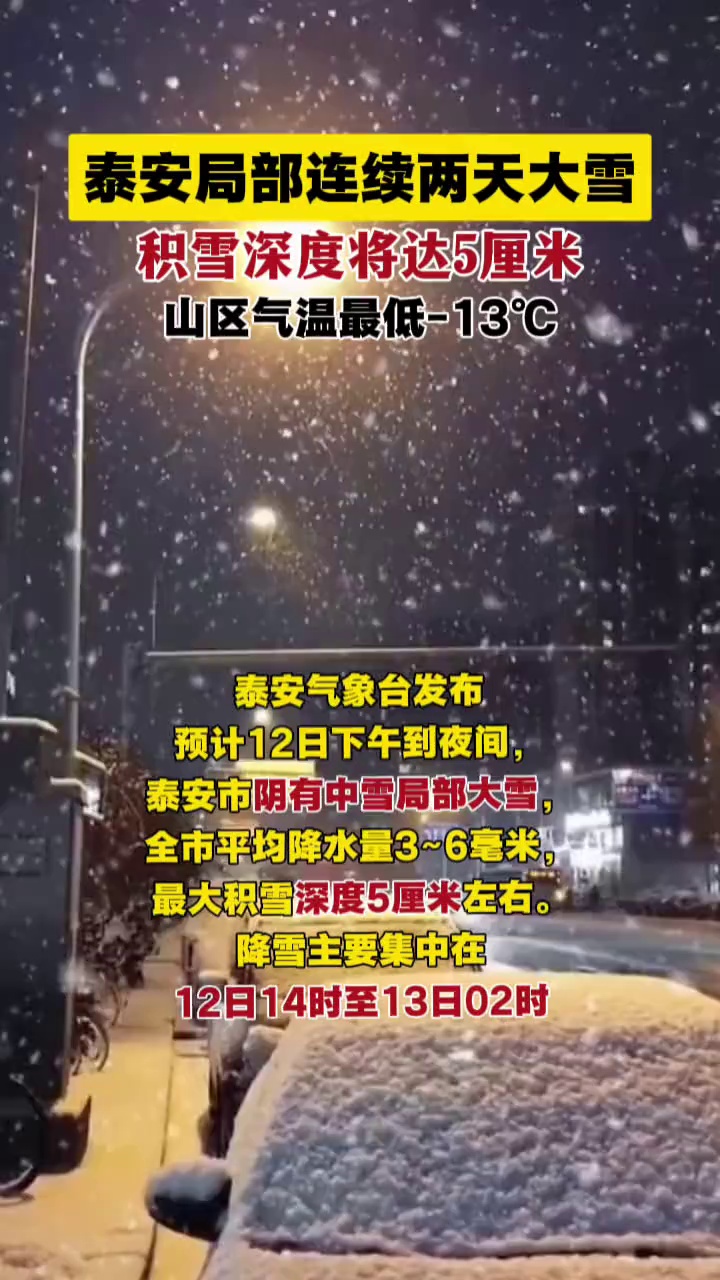 泰安局部连续两天大雪，山区气温最低-13℃ #泰安下雪 #泰山下雪 