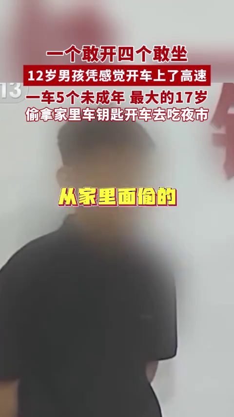 一个敢开四个敢坐！12岁男孩“凭感觉”开车上了高速，一车5个未成年，最大的17岁