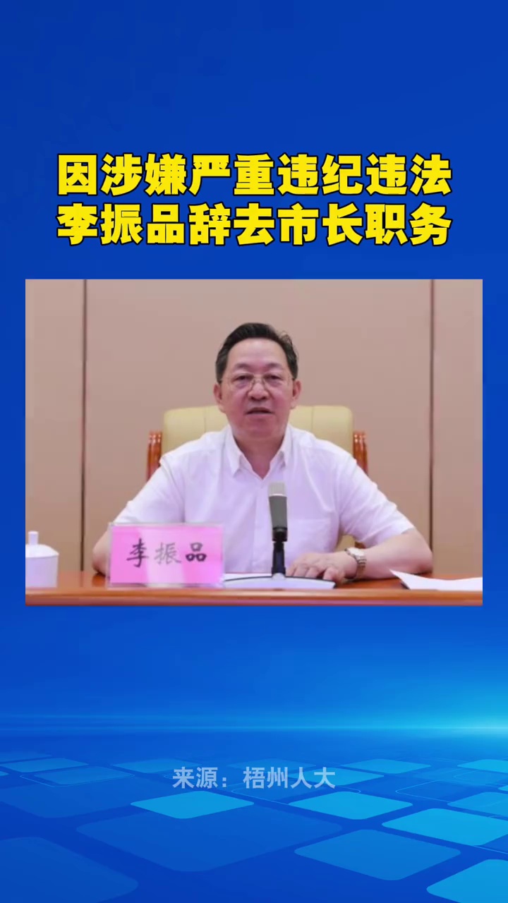 因涉嫌严重违纪违法，李振品辞去市长职务