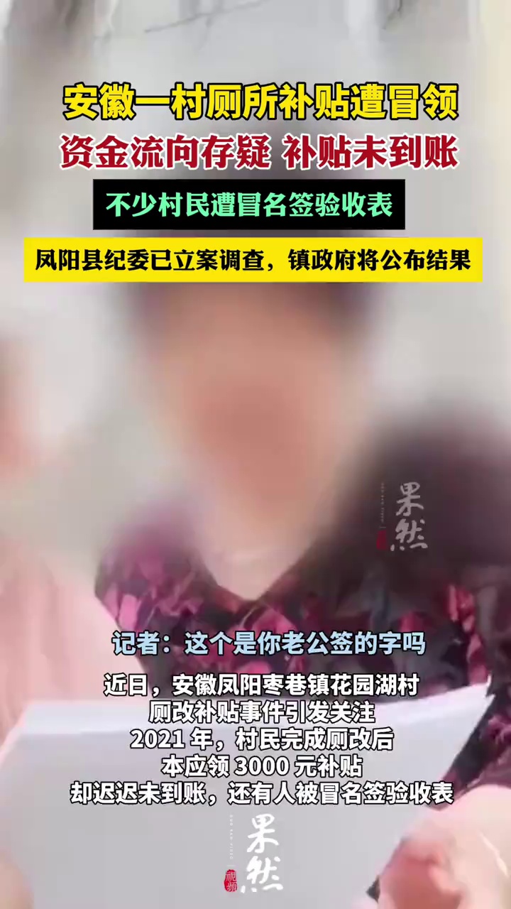 安徽凤阳村民反映厕所改造补贴遭冒领（新黄河）