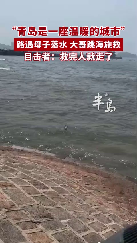 路遇母子落水，大哥跳海施救，目击者：救完人就走了