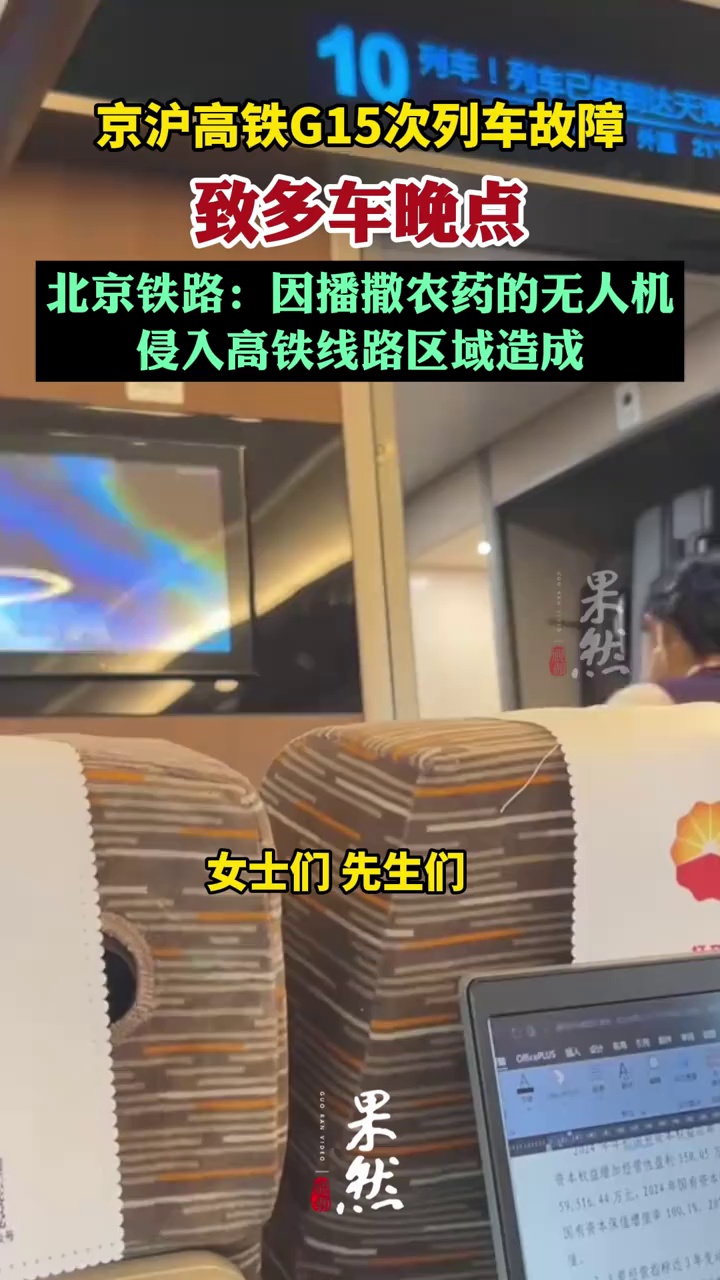 京沪高铁G15次列车故障，致多车晚点，北京铁路回应：因播撒农药的无人机侵入高铁线路区域造成