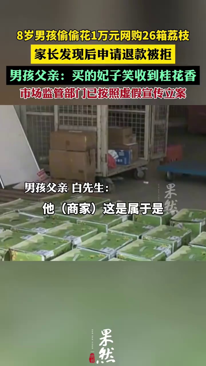 8岁男孩偷偷花1万元网购26箱荔枝，父亲：货不对板，买的妃子笑收的桂花香（九派新闻）