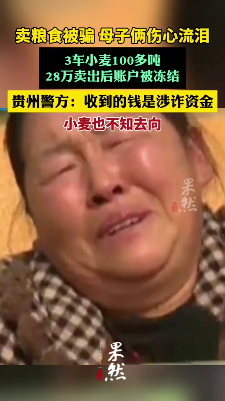 卖粮食被骗，母子俩伤心流泪