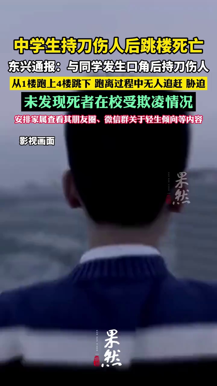 “中学生持刀伤人后跳楼死亡”，当地通报