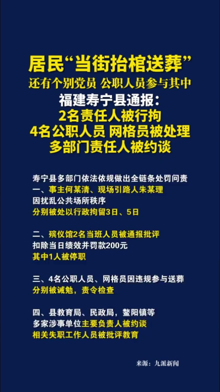 居民“当街抬棺送葬”，还有个别党员、公职人员参与其中，福建寿宁县通报