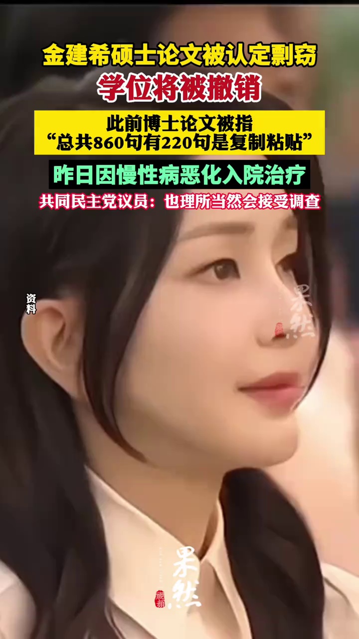 韩国前第一夫人金建希硕士论文被认定剽窃，学位将被撤销！此前被指“博士论文总共860句有220句是复制粘贴”（红星新闻）