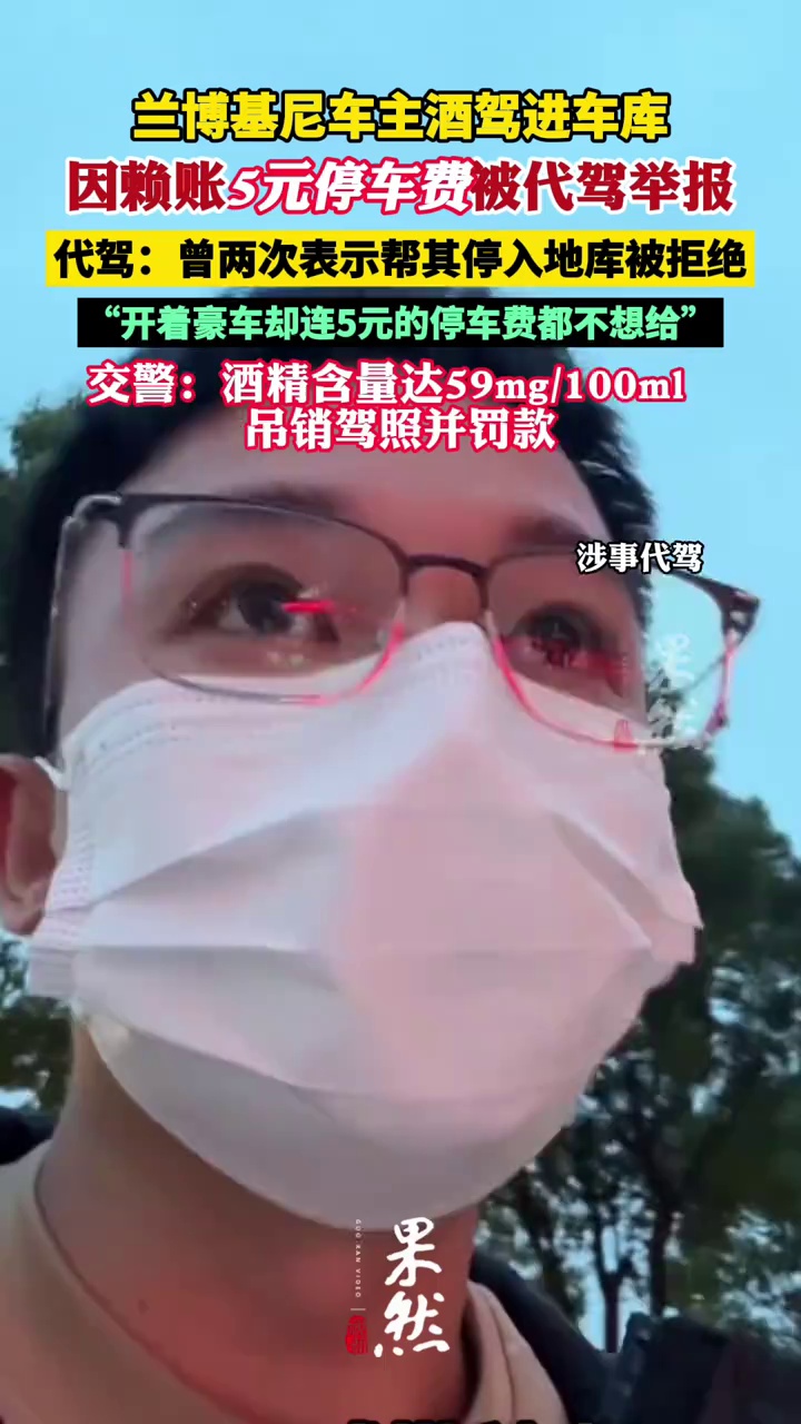 兰博基尼车主撇开代驾小哥酒驾进车库，却因赖账5元被举报，交警：吊销驾照并罚款（极目新闻）
